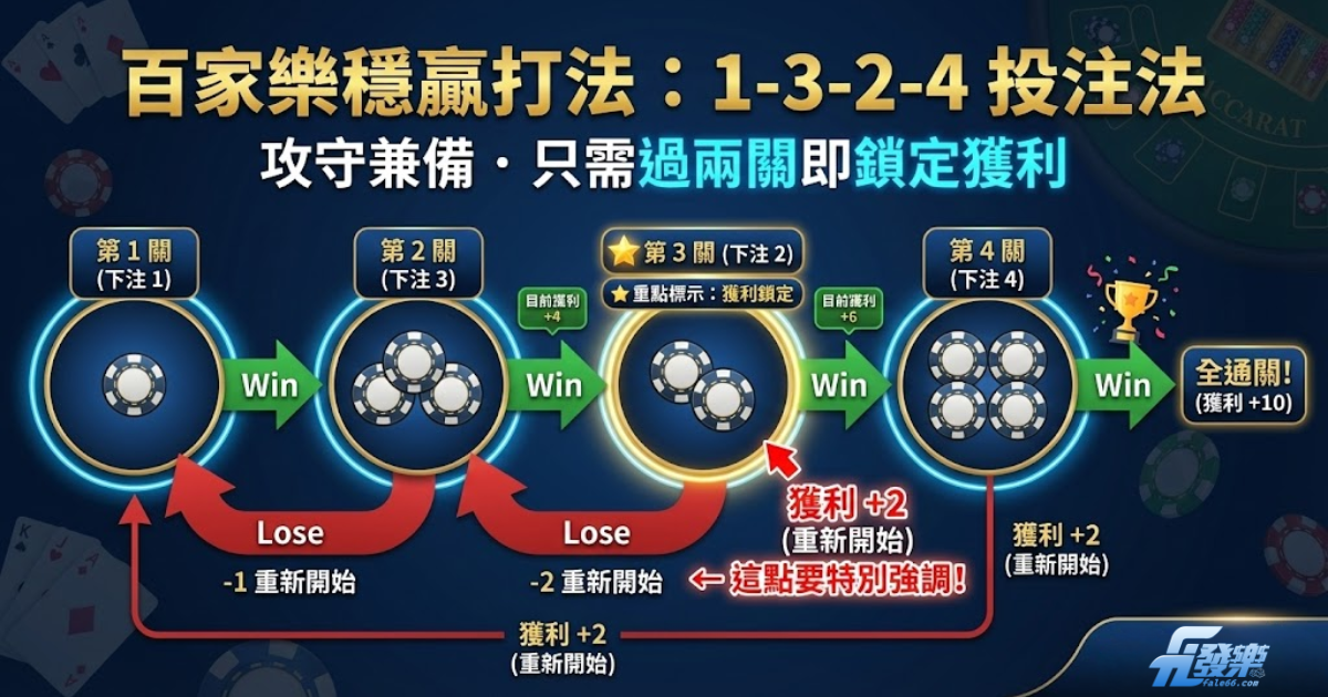 百家樂必勝公式圖解-1324投注法流程教學